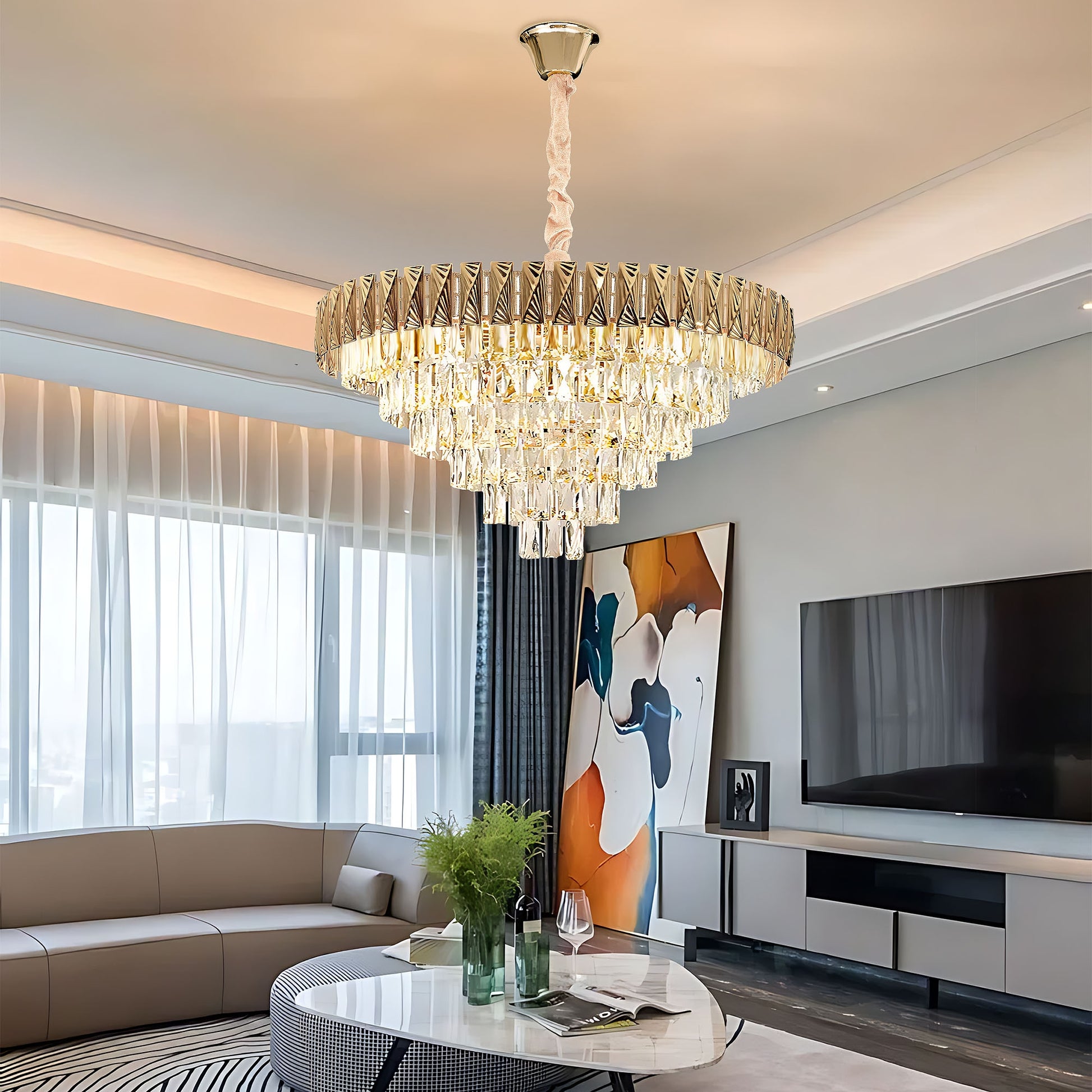 Lampa Wisząca Z Kryształami G061-cp 80cm Złota  6