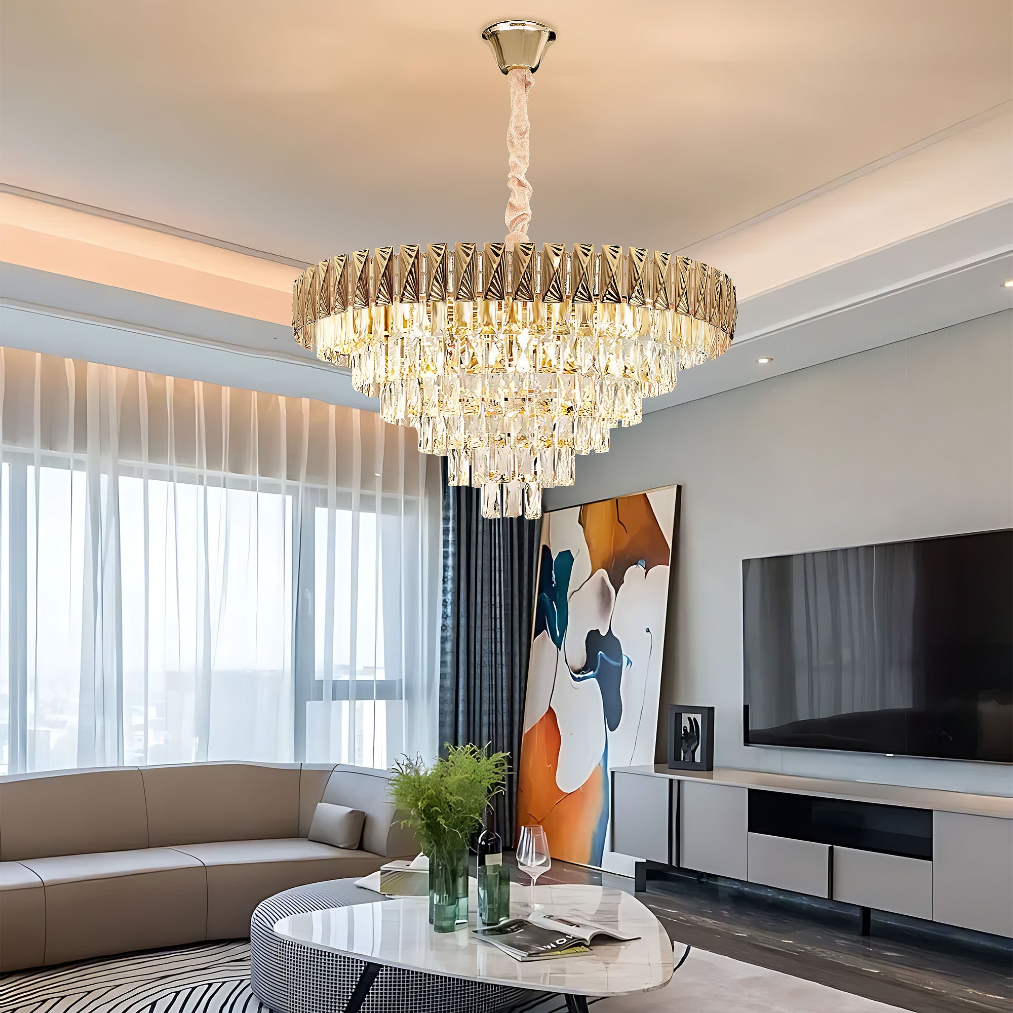 Lampa Wisząca Z Kryształami G061-cp 80cm Złota  6