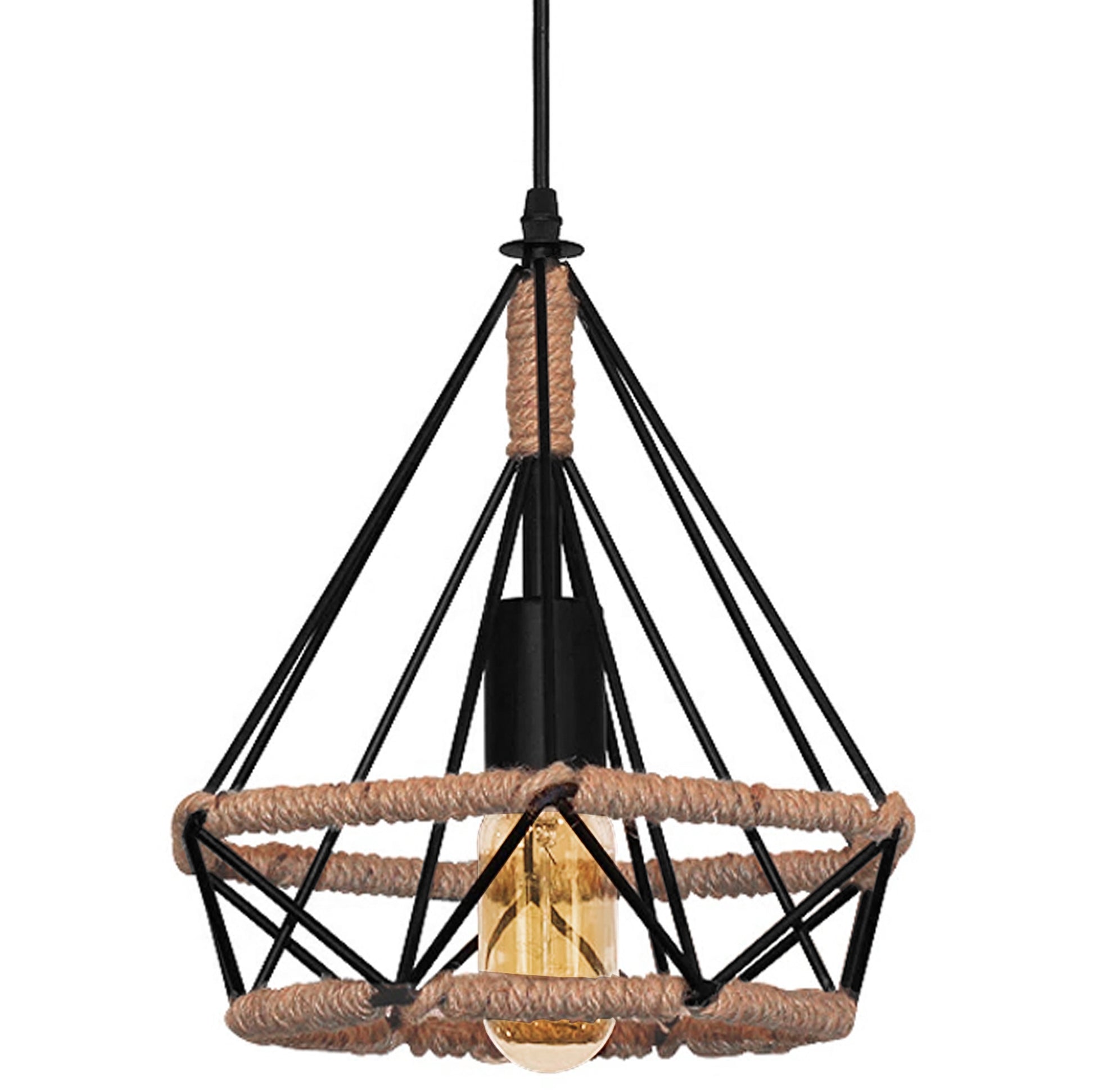 Lampa Sufitowa Geometryczna Wisząca W Stylu Loft Boho Sznur APP678-1CP  2