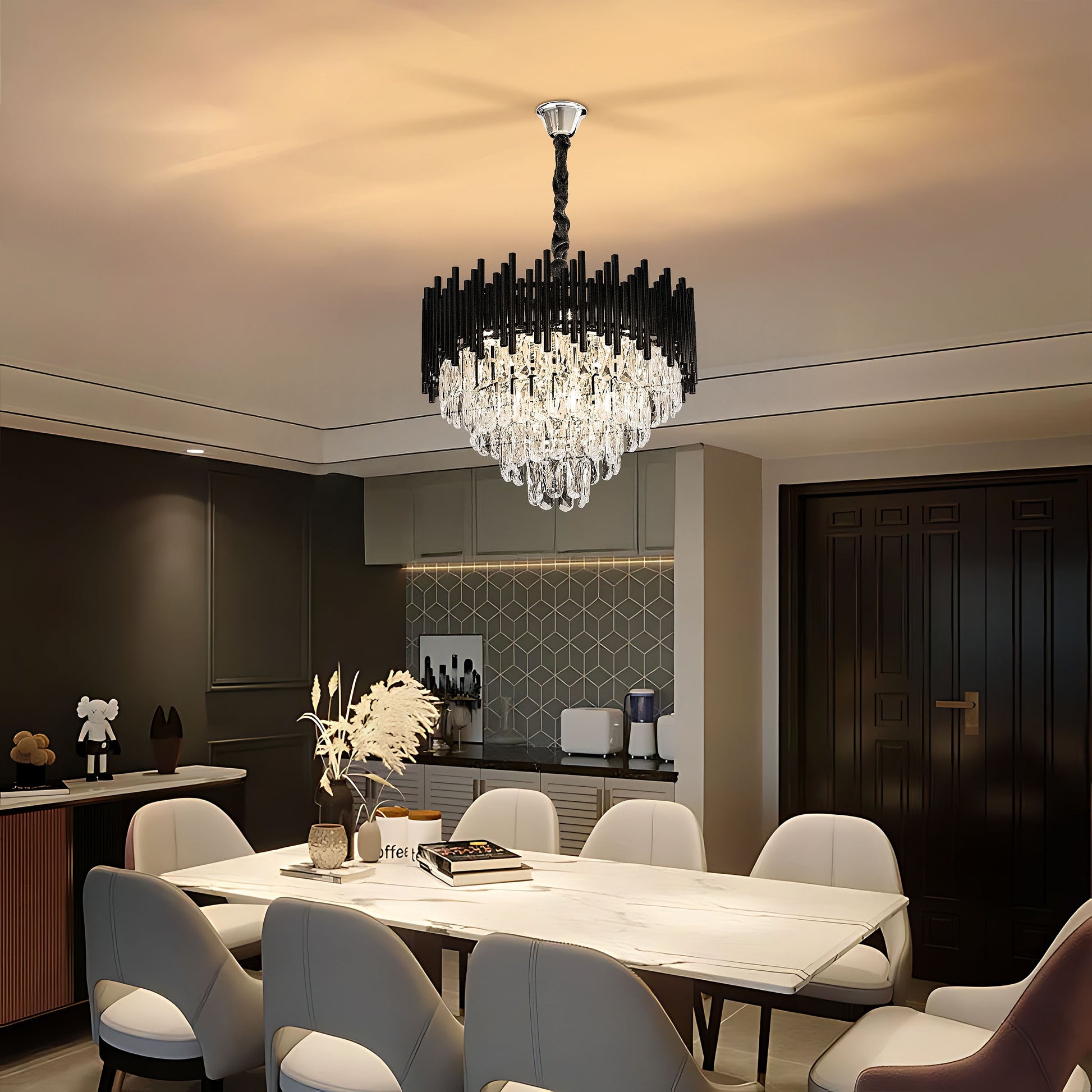 Lampa Wisząca Z Kryształami G063-cp 50cm Czarna  2