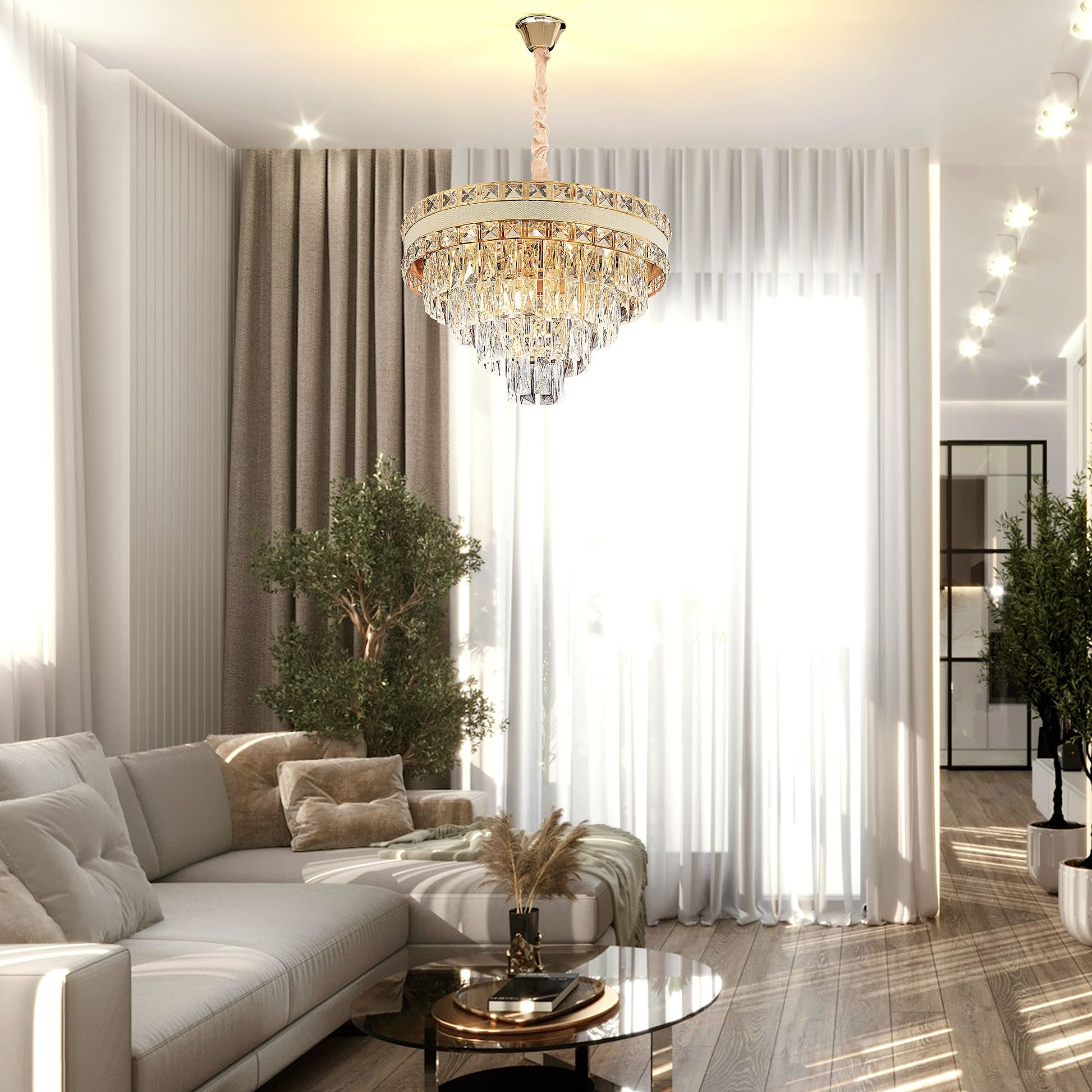 Lampa Wisząca Z Kryształami G048-cp 50cm Złota  2