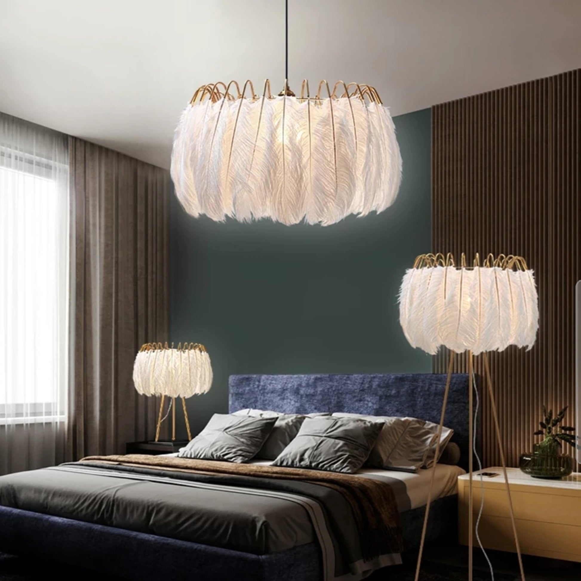 Lampa Sufitowa Z Piórami Boho App662 Złota  6