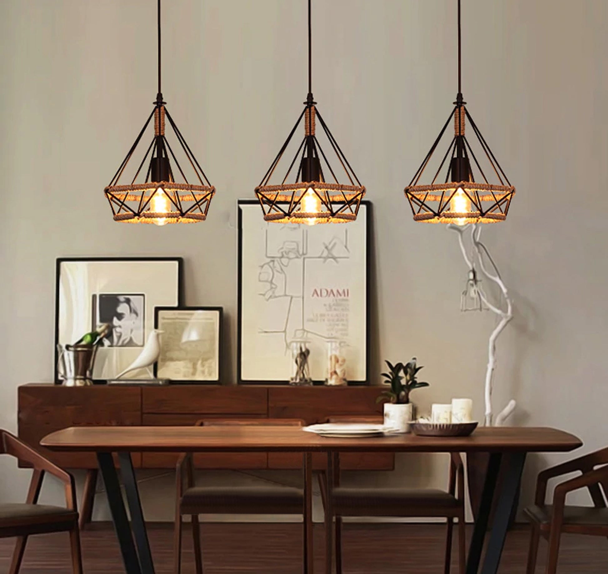 Lampa Sufitowa Geometryczna Wisząca W Stylu Loft Boho Sznur APP678-1CP  4