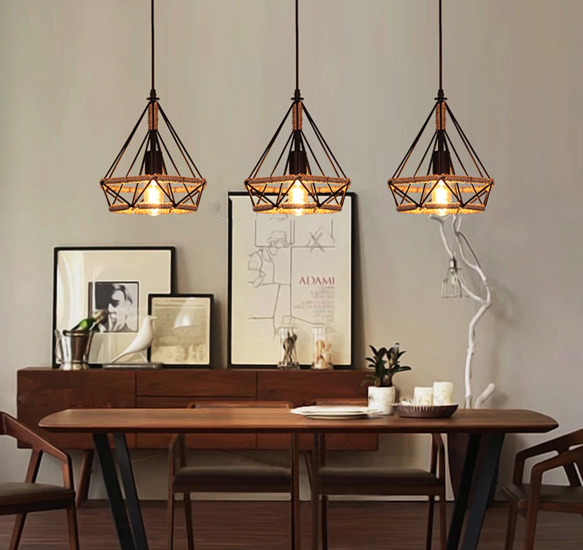 Lampa Sufitowa Geometryczna Wisząca W Stylu Loft Boho Sznur APP678-1CP  4