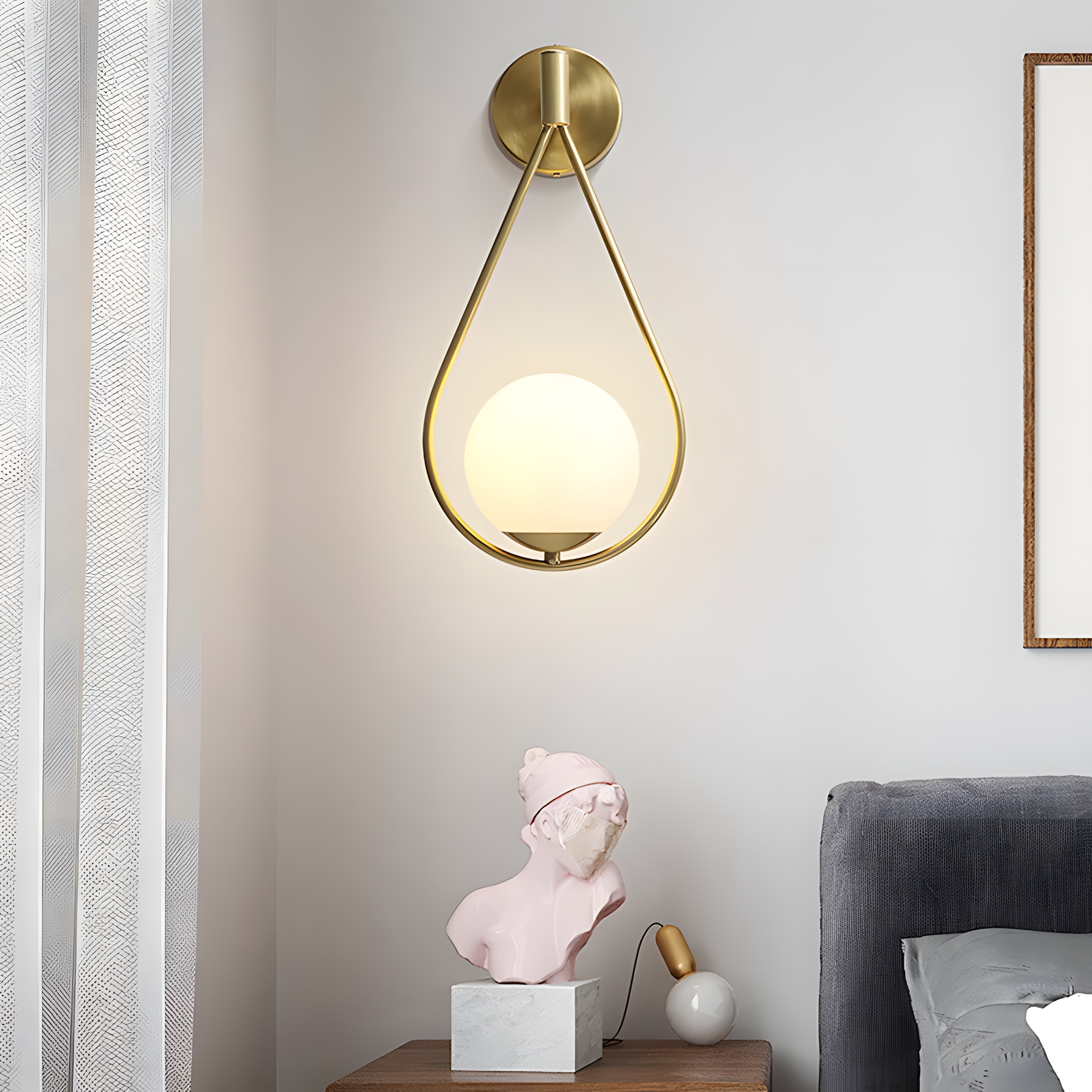 Kinkiet Ścienny Kula Szklana G094-1w Złoty Biały  6