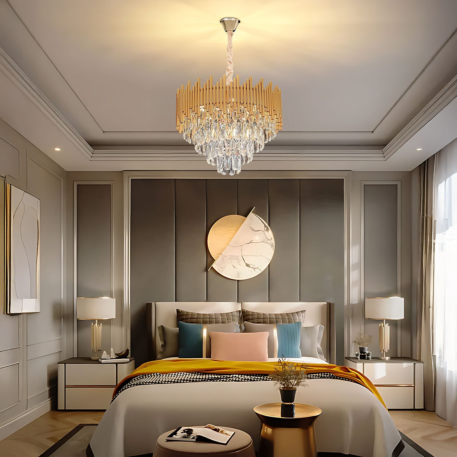 Lampa Wisząca Z Kryształami G062-cp 50cm Złota  2