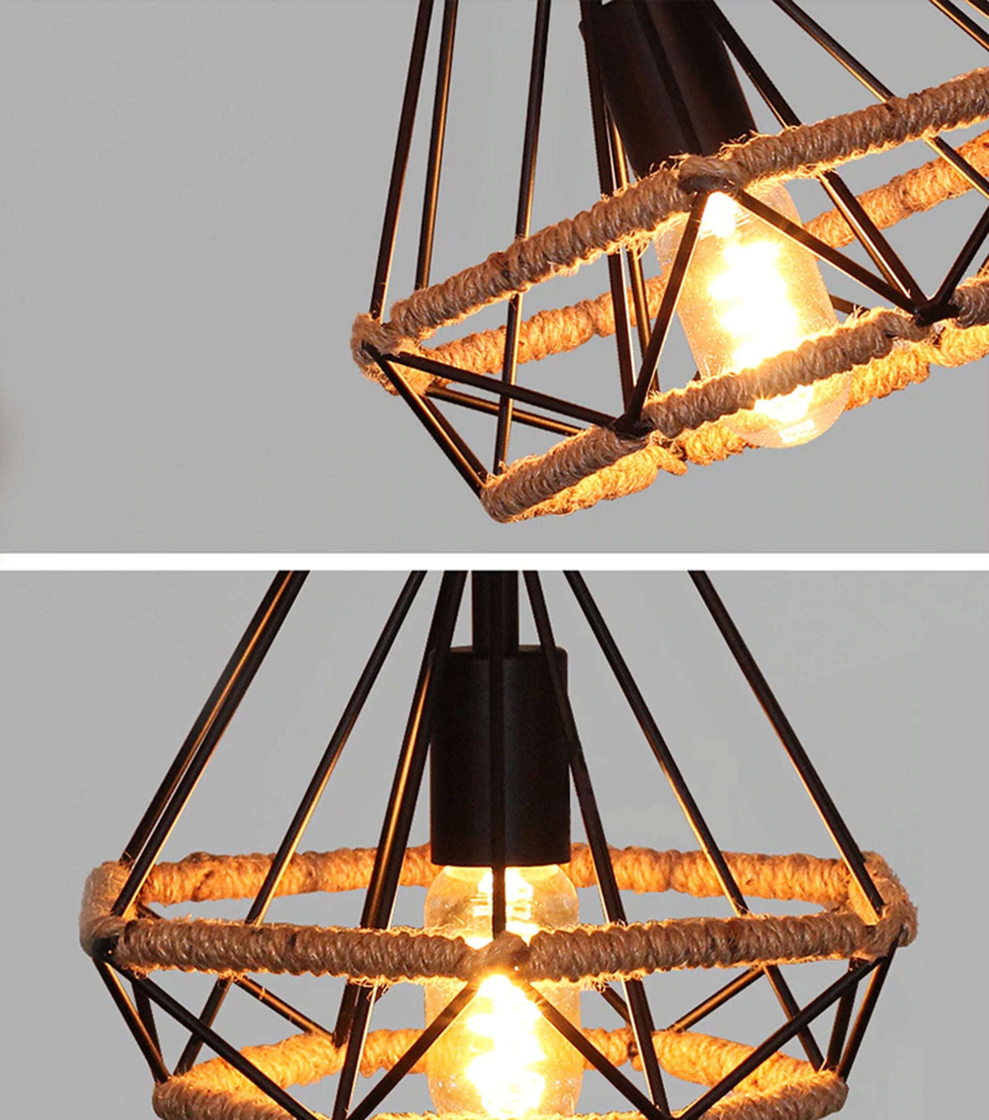 Lampa Sufitowa Geometryczna Wisząca W Stylu Loft Boho Sznur APP678-1CP  3