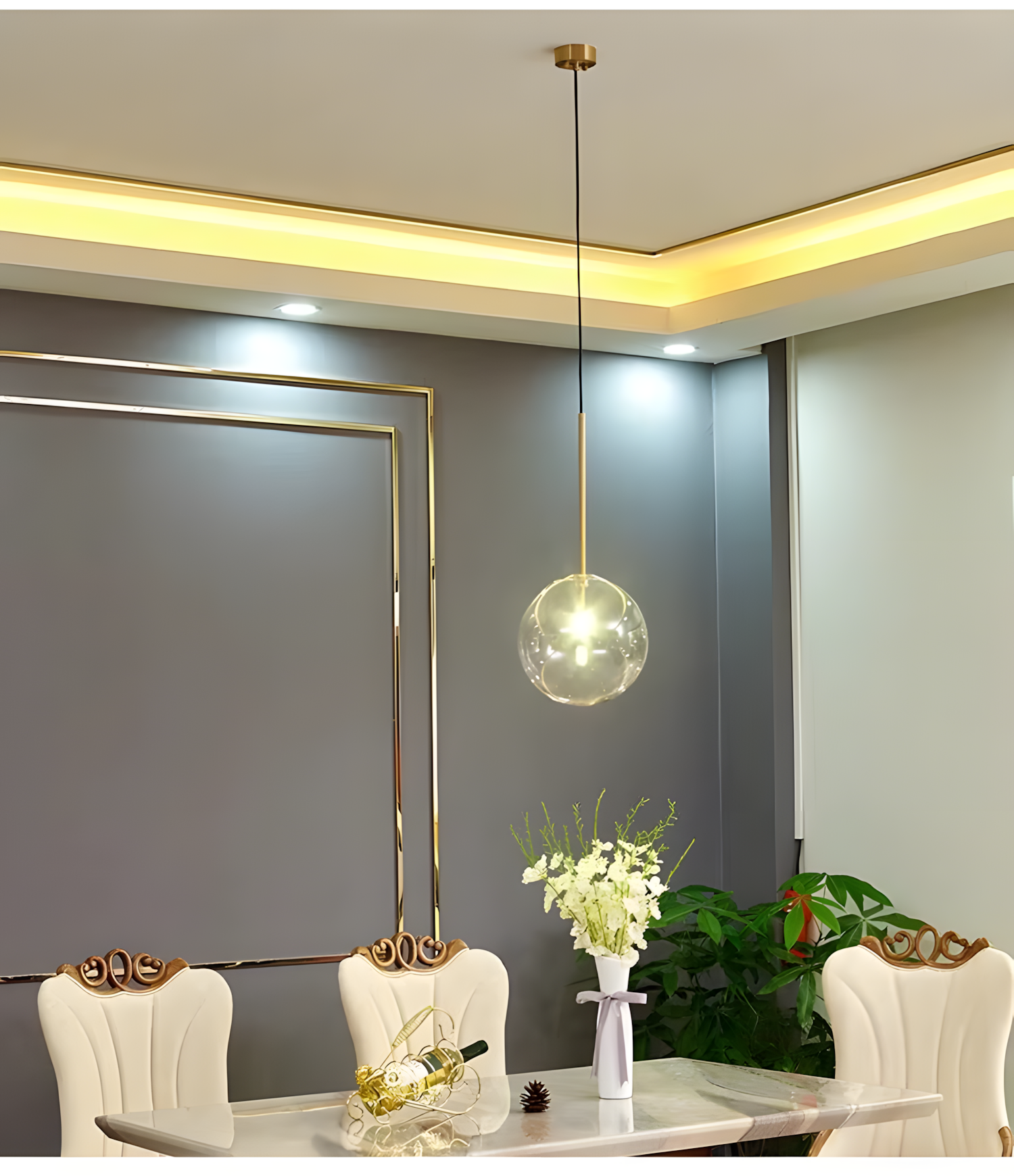 Lampa Sufitowa Wisząca Szklana Kula Złota 20cm APP1683-1CP  9