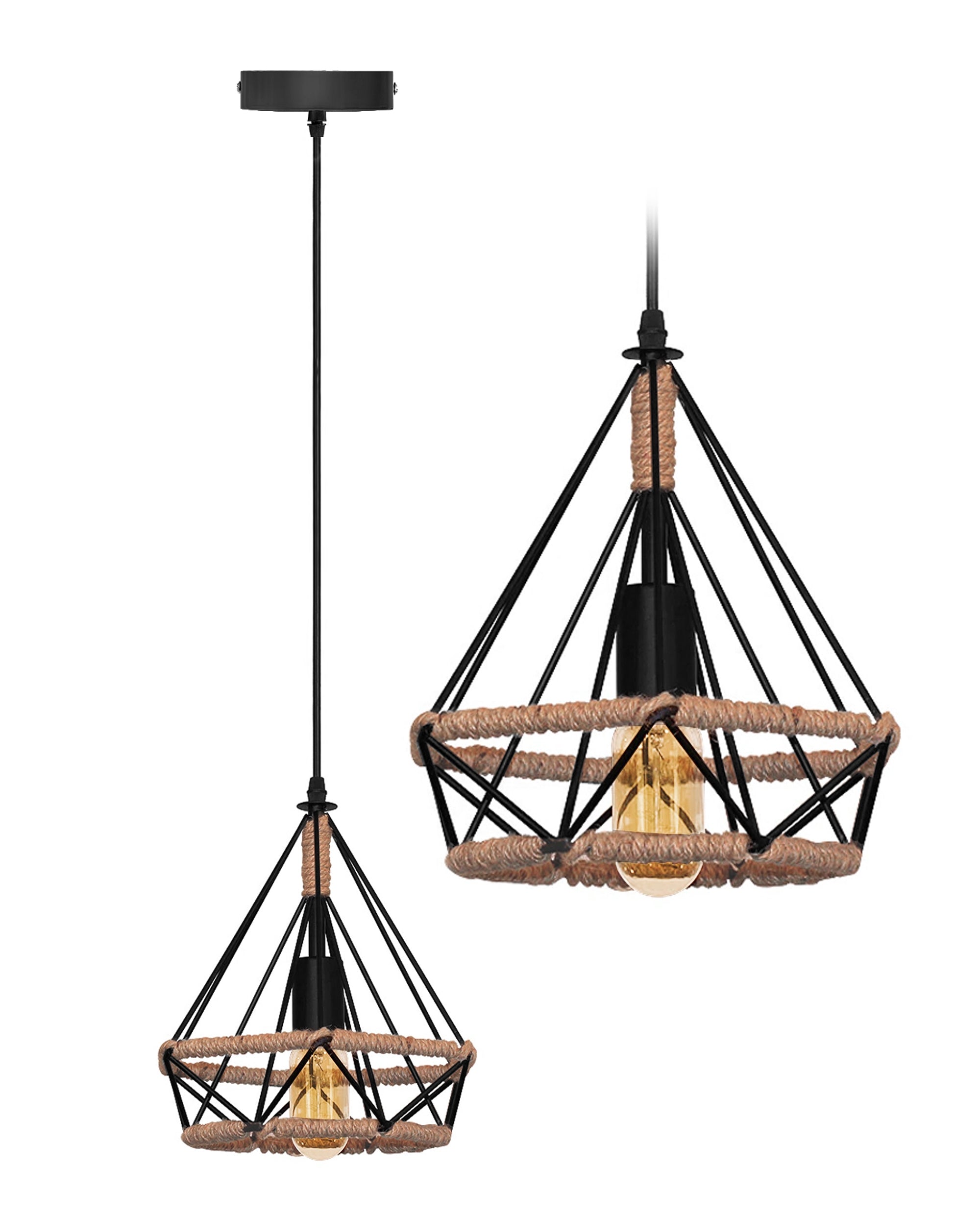 Lampa Sufitowa Geometryczna Wisząca W Stylu Loft Boho Sznur APP678-1CP  1