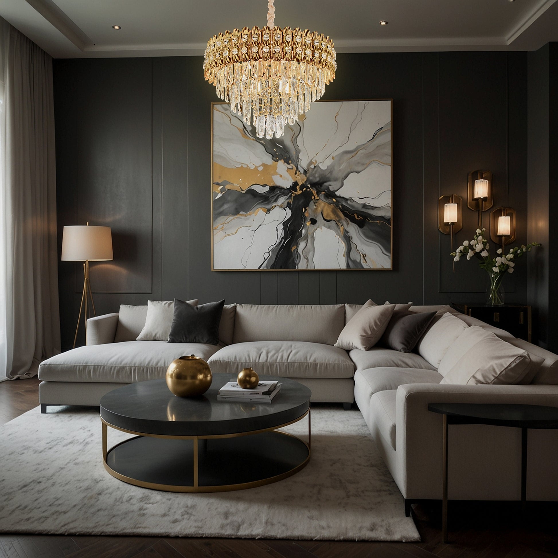 Lampa Wisząca Z Kryształami G058-cp 60cm Złota  2