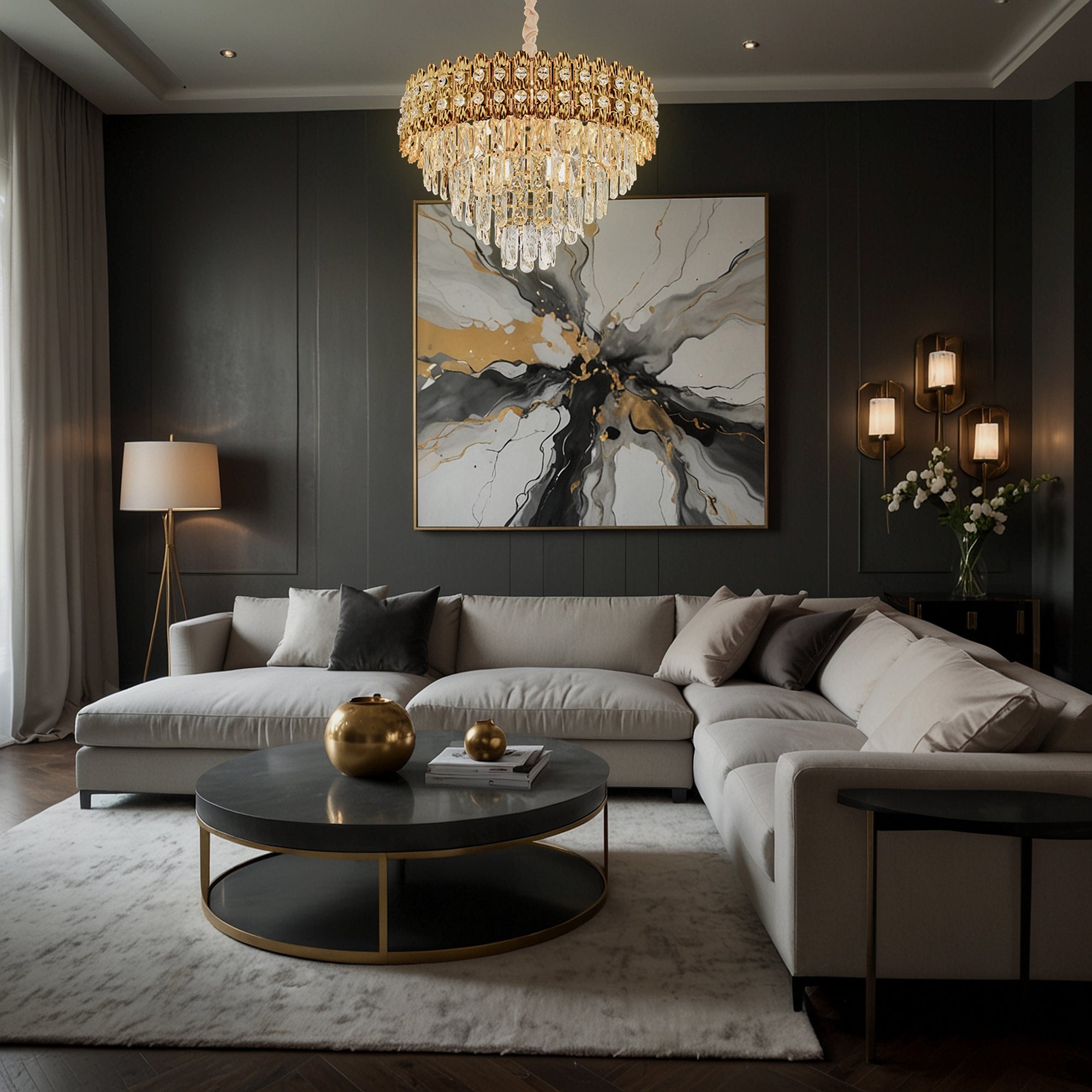 Lampa Wisząca Z Kryształami G058-cp 60cm Złota  2