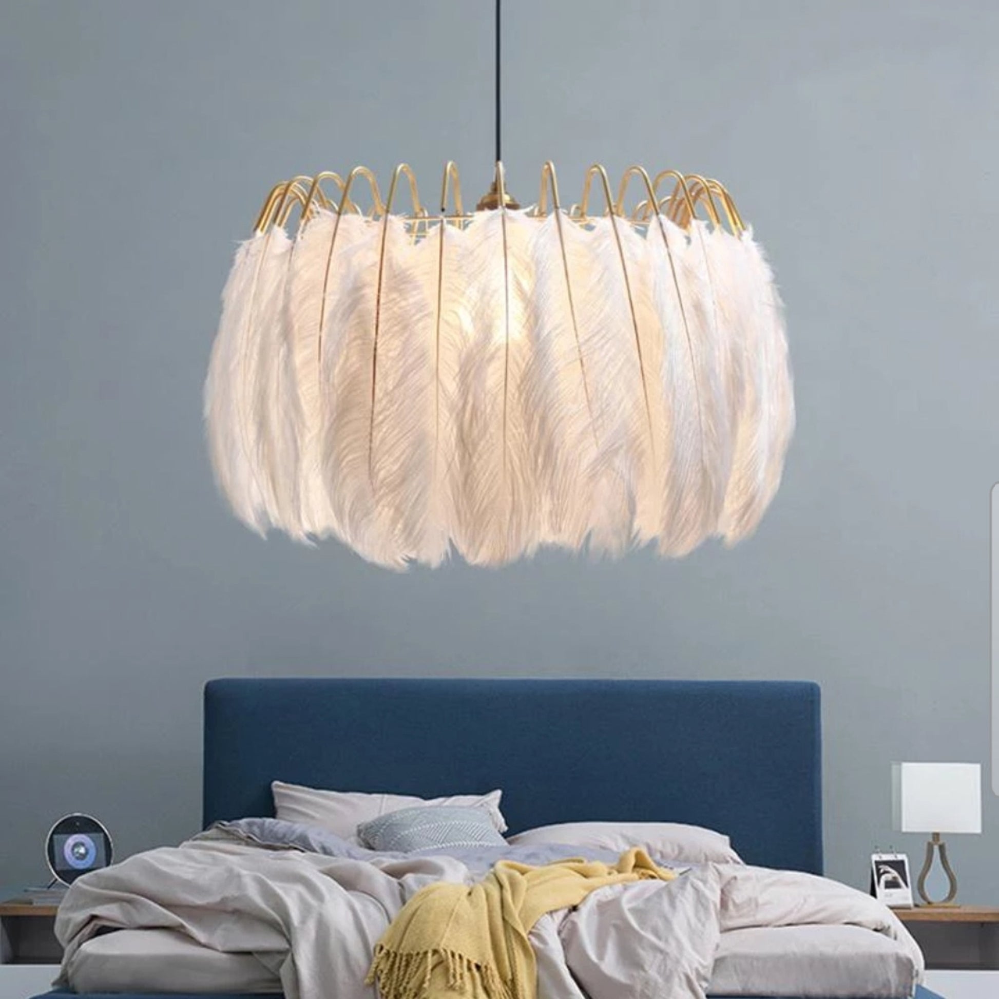 Lampa Sufitowa Z Piórami Boho App662 Złota  3