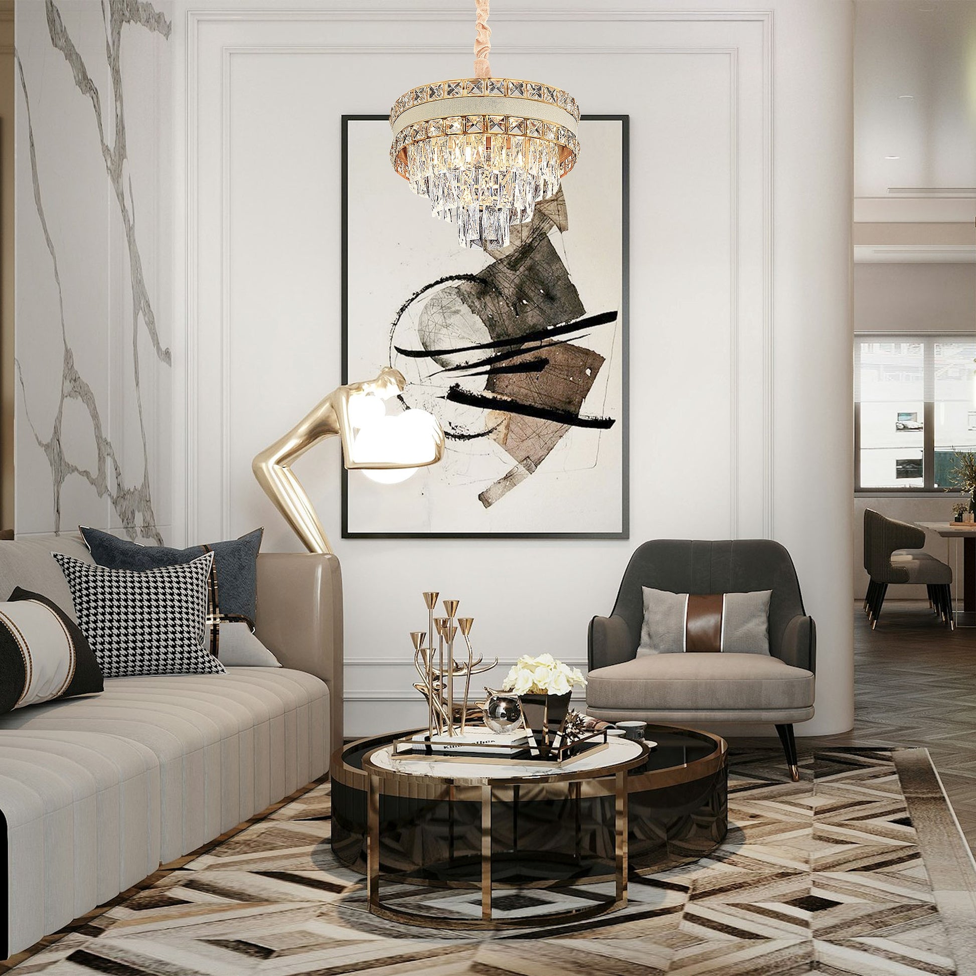 Lampa Wisząca Z Kryształami G047-cp 40cm Złota  2