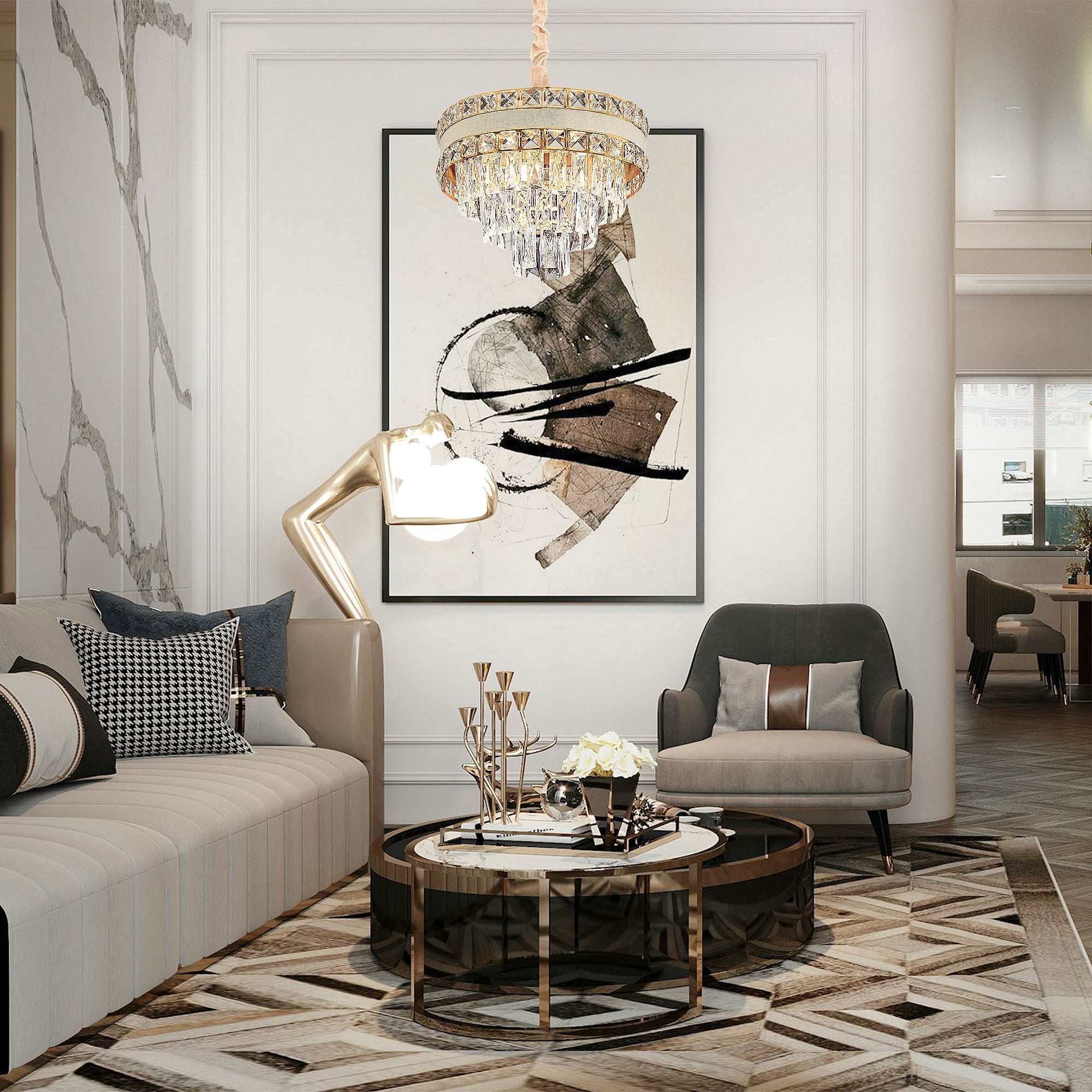 Lampa Wisząca Z Kryształami G047-cp 40cm Złota  2