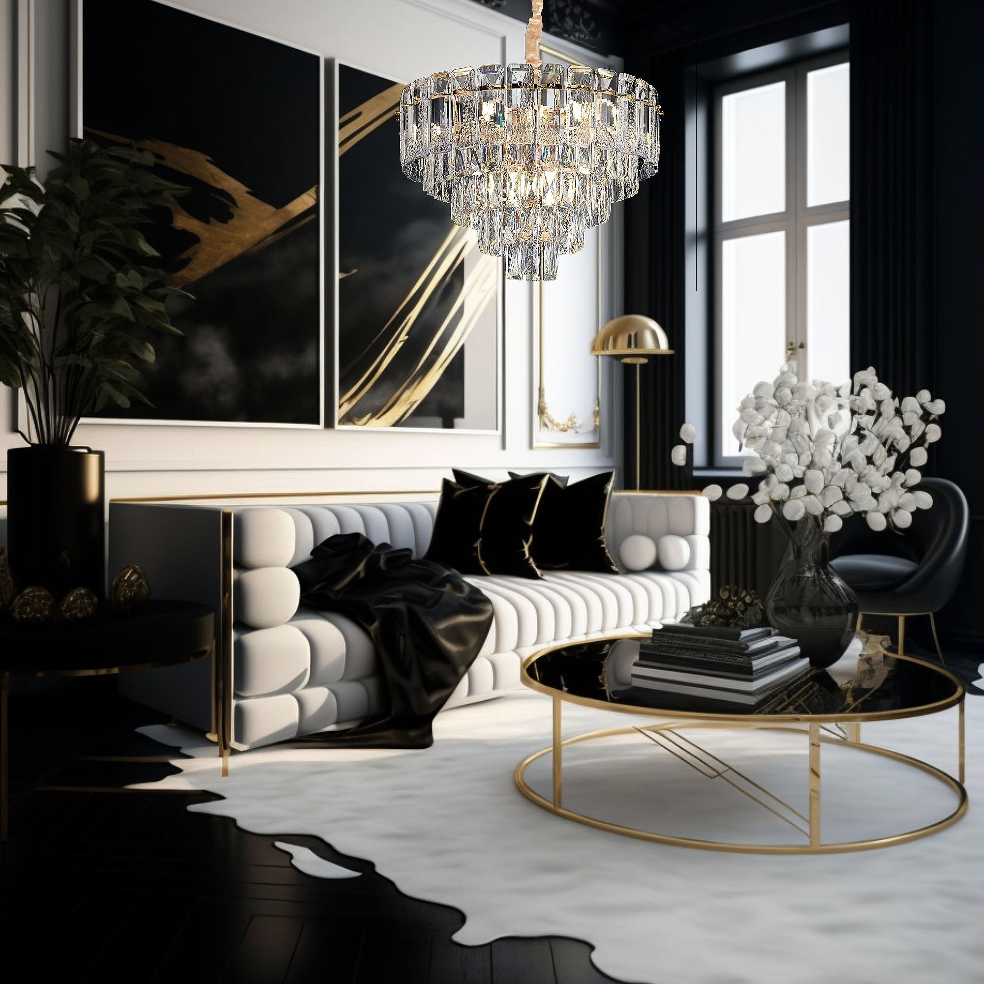 Lampa Wisząca Z Kryształami G056-cp 50cm Złota  2