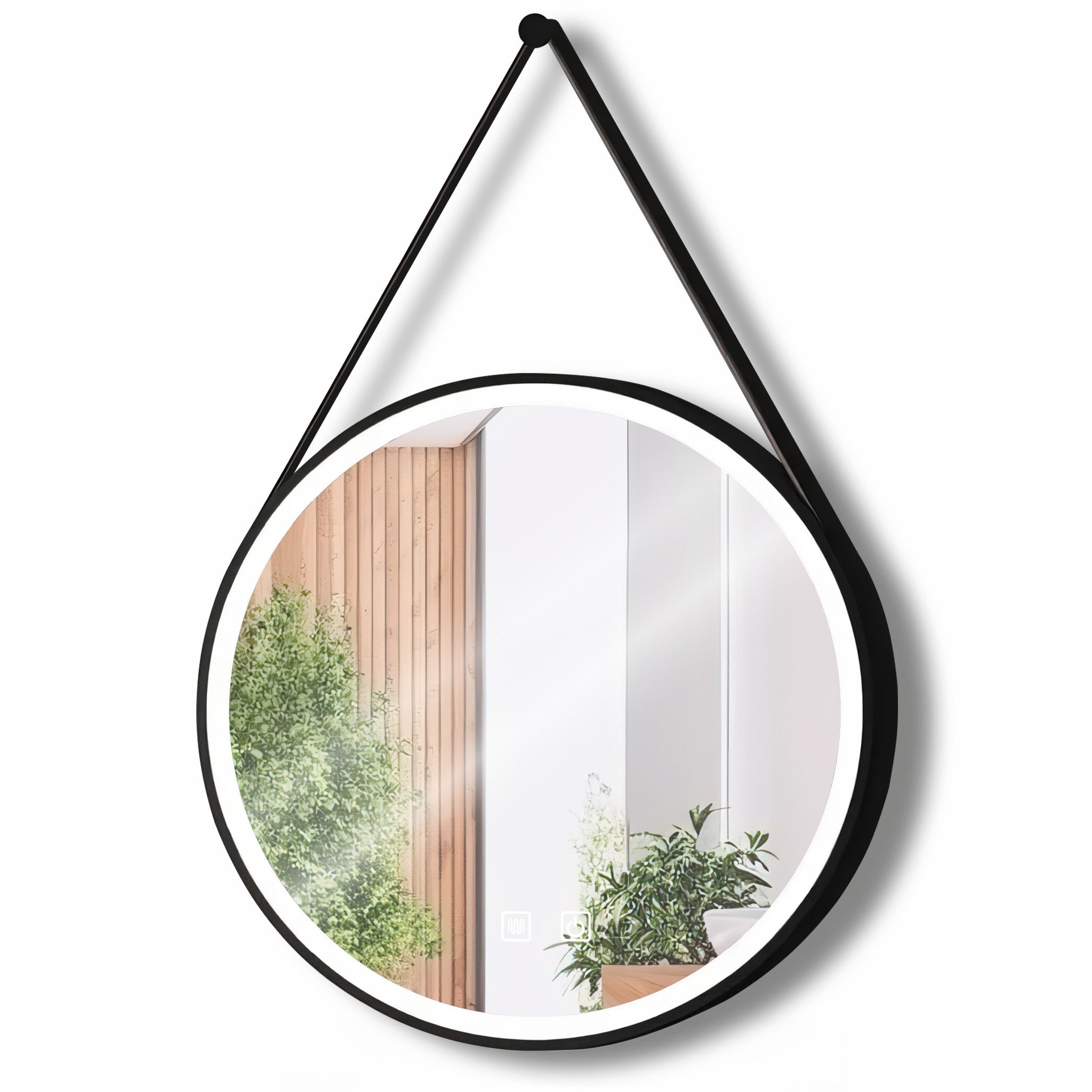 Lustro Okrągłe Led Wiszące Na Pasku 70cm 104  1