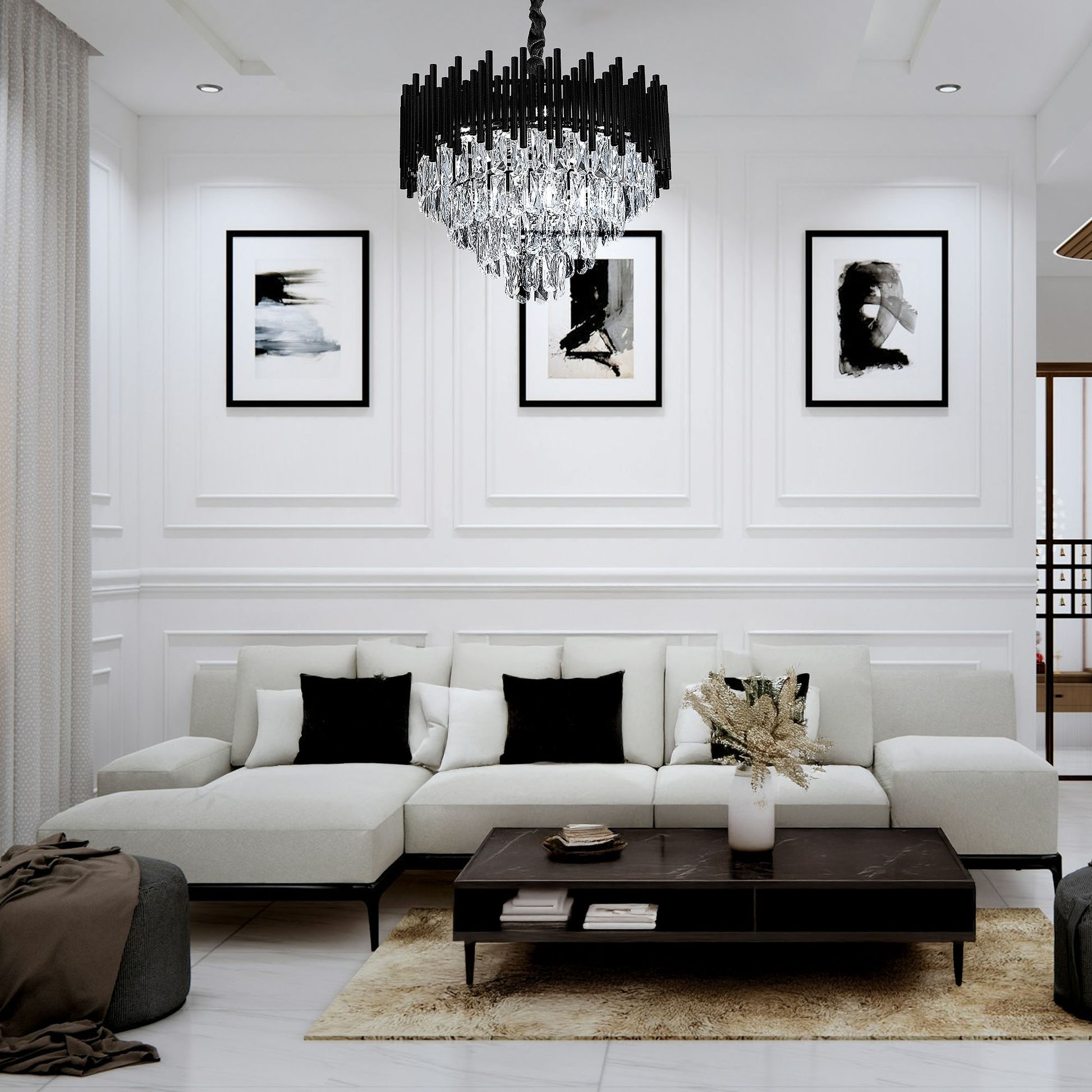 Lampa Wisząca Z Kryształami G063-cp 50cm Czarna  5