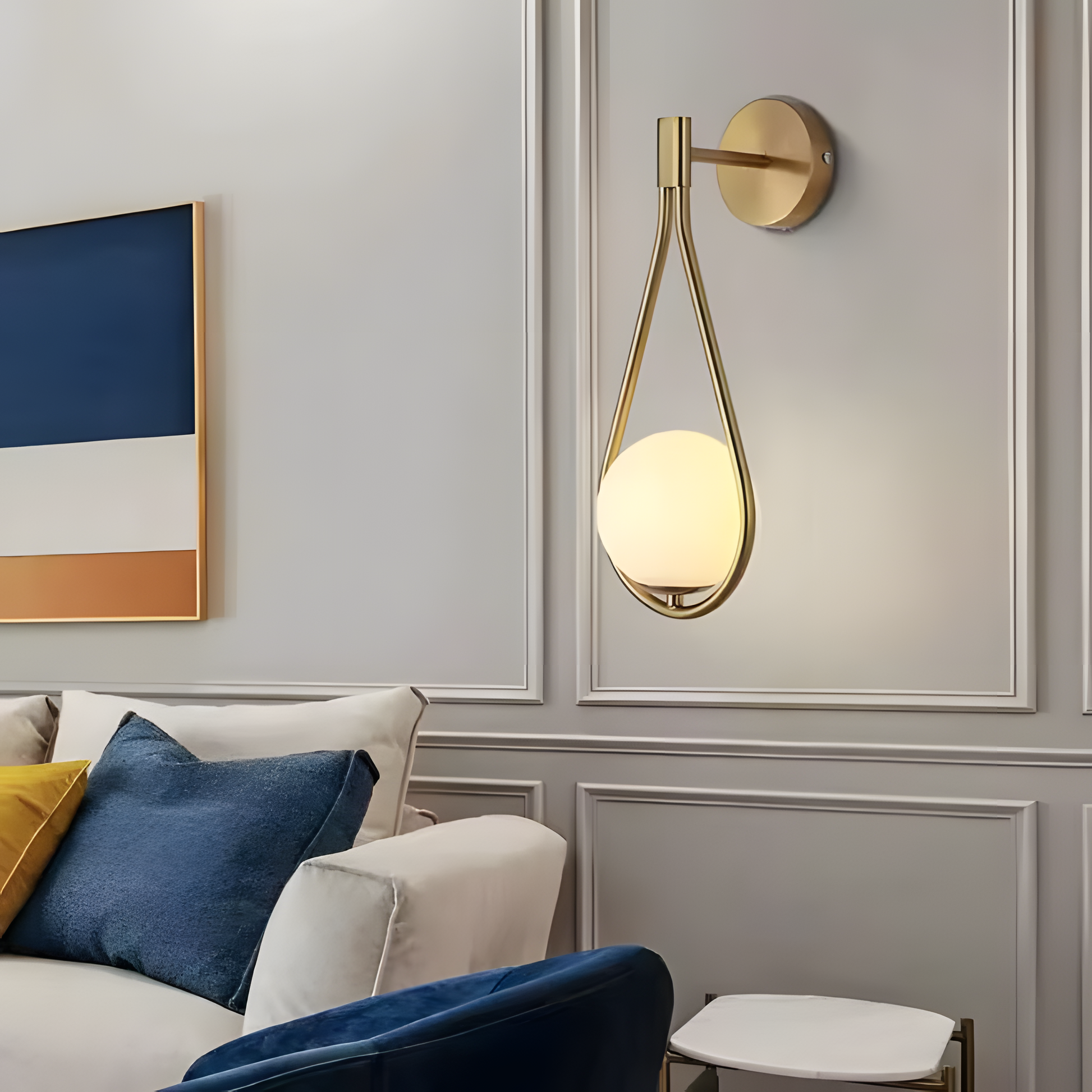 Kinkiet Ścienny Kula Szklana G094-1w Złoty Biały  2