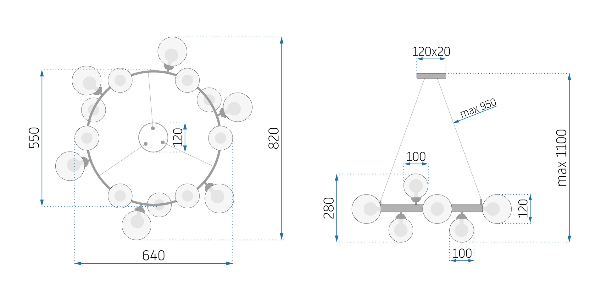 Lampa Sufitowa Wisząca Ze Szklanymi Kulami Na Obręczy APP906-15CP  9