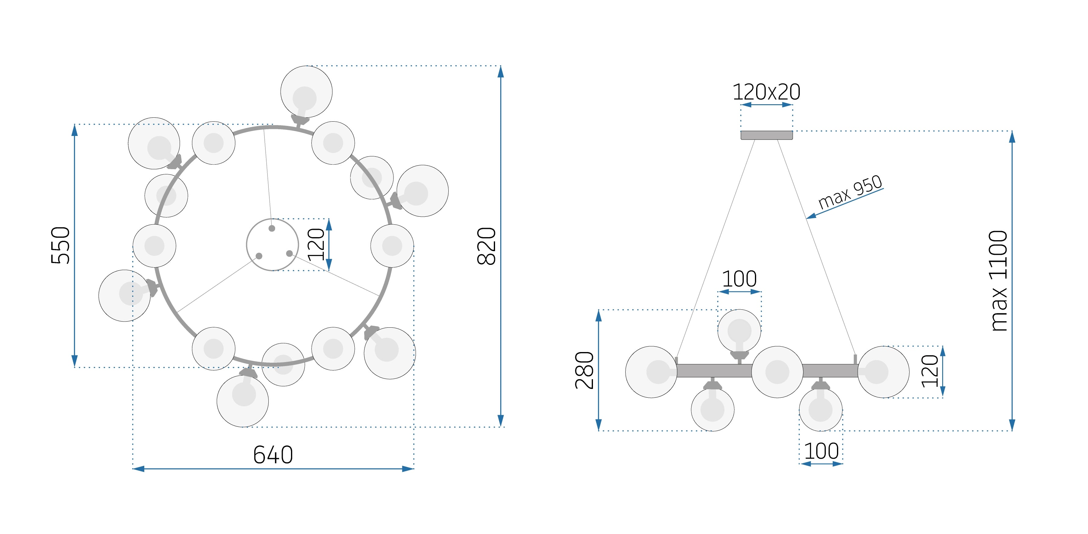Lampa Sufitowa Wisząca Ze Szklanymi Kulami Na Obręczy APP906-15CP  9