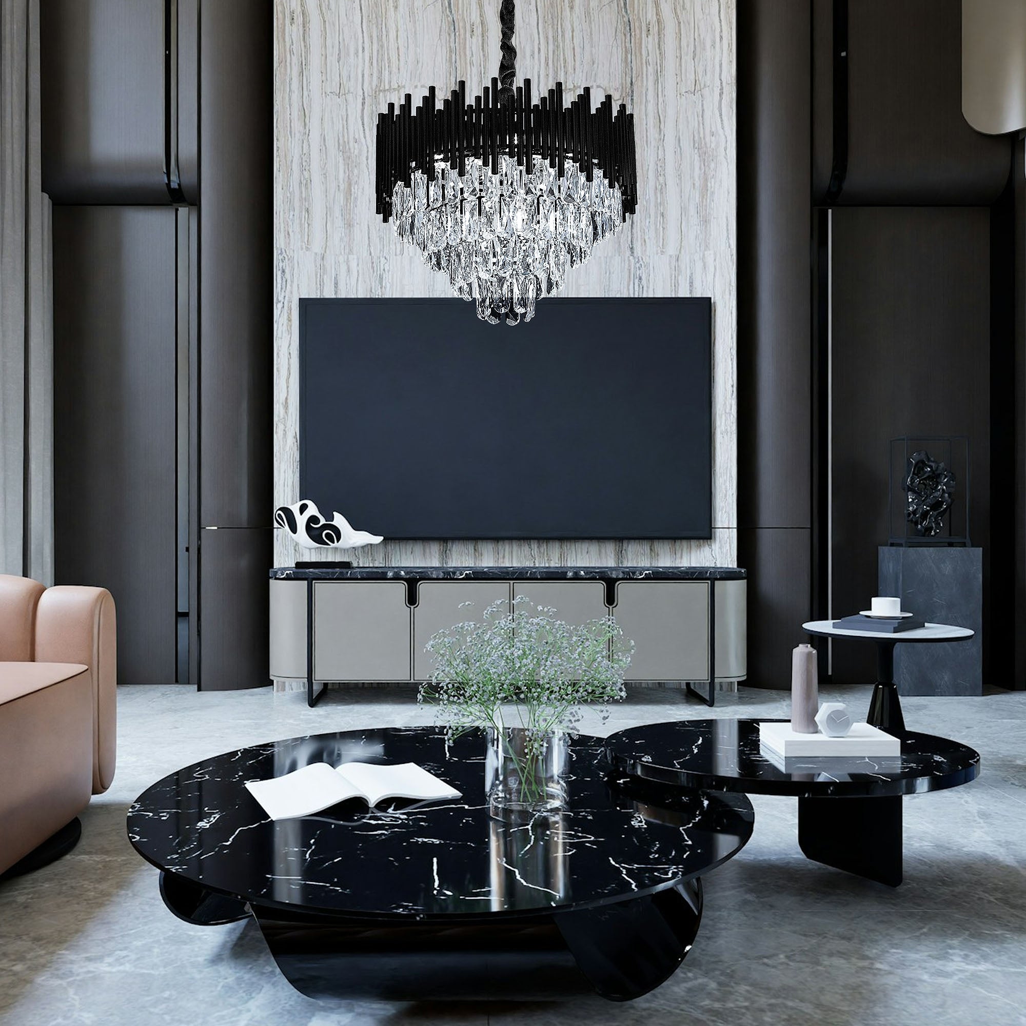 Lampa Wisząca Z Kryształami G063-cp 50cm Czarna  3