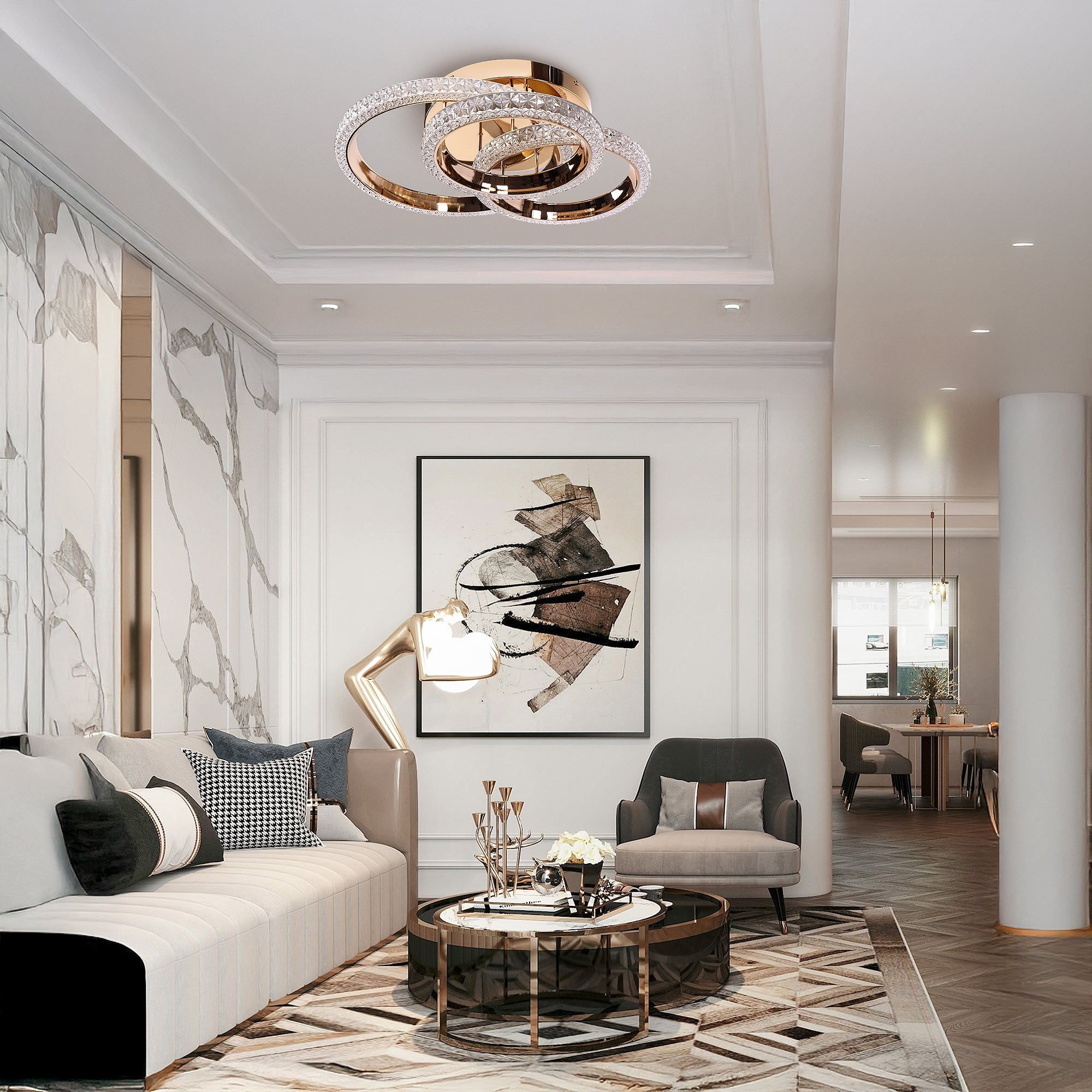 Plafon Led Kryształ Ms013-cp Różowe Złoto  2