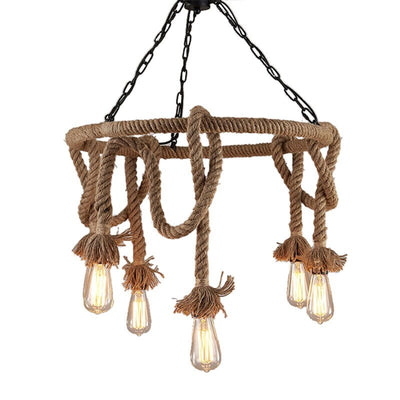 Lampa Sufitowa Wisząca Żyrandol Boho Sznur 5 E27 APP677-5CP