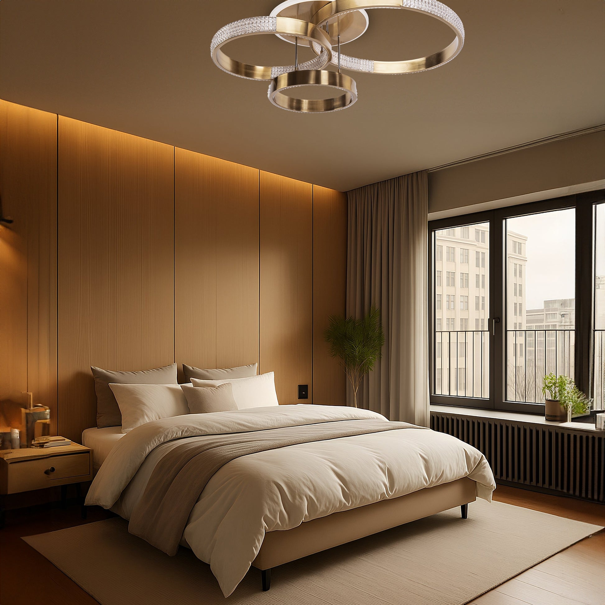 Lampa Sufitowa Nowoczesna Led G004-c Złota Szczotkowana Z Pilotem  2